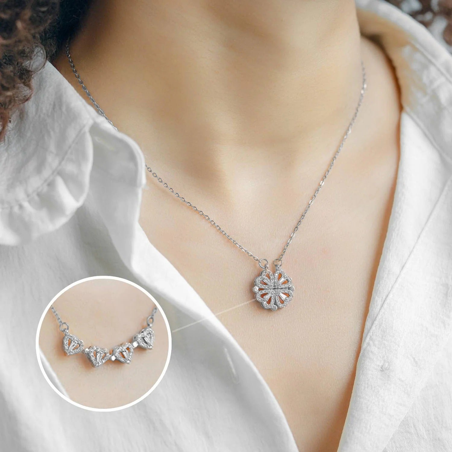Clover 4 leaf Heart Magnet Necklace